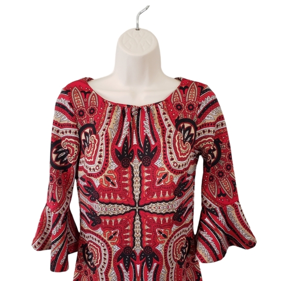 🪻BOGO🪻 New York & Company Red Bell-Sleeve Print Dress Size XS NWOT - Picture 4 of 8